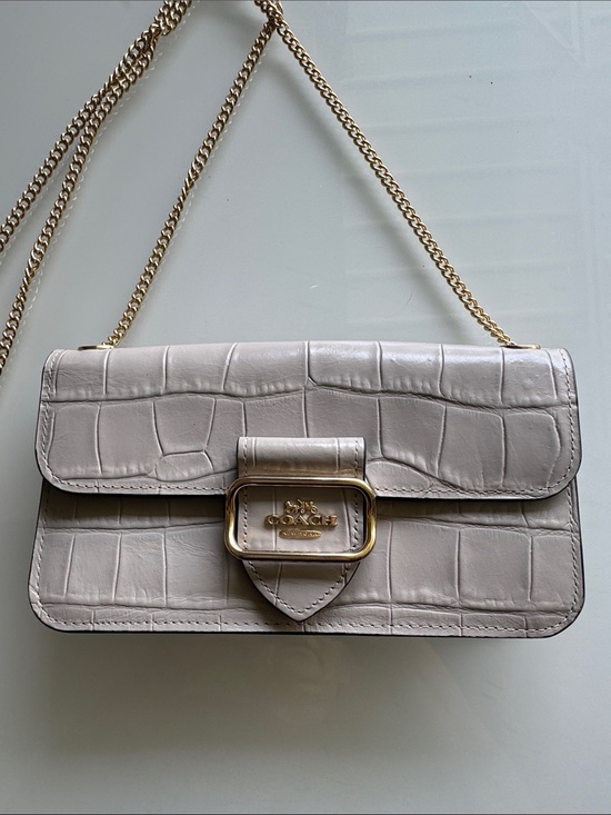 Coach Handbags - Coach Morgan Croc-Embossed Leather Chain Shoulder Bag in Light Gray